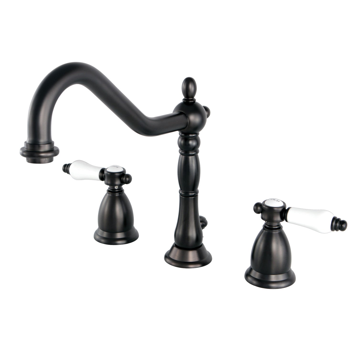 Kingston Heirloom KS1995BPL - Bel-Air Two-Handle 3-Hole Deck Mount Widespread Bathroom Faucet with Brass Pop-Up, Oil Rubbed Bronze — image 1